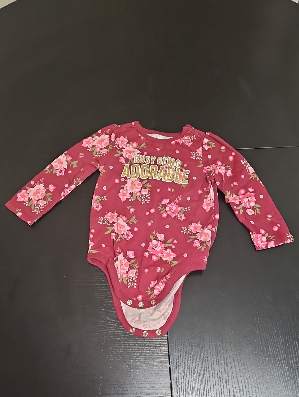 Garanimals Floral Long-Sleeve One-Piece in Deep Pink with Gold Lettering